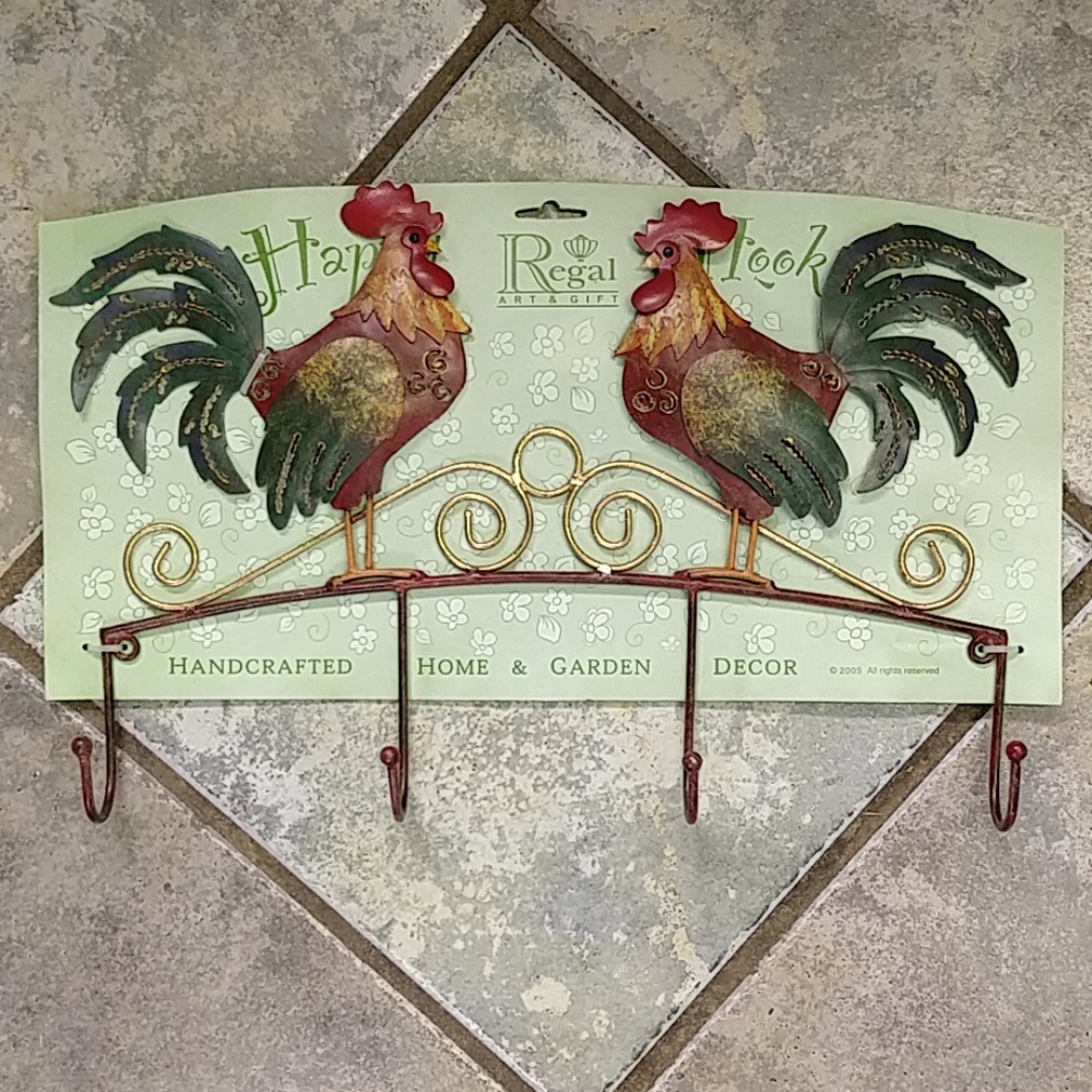 Metal rooster hooks 15"x10" home and garden decor